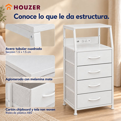 Buro Alto Mesa Noche 4 Cajones Organizador Enchufe Electrico Mate Nórdico