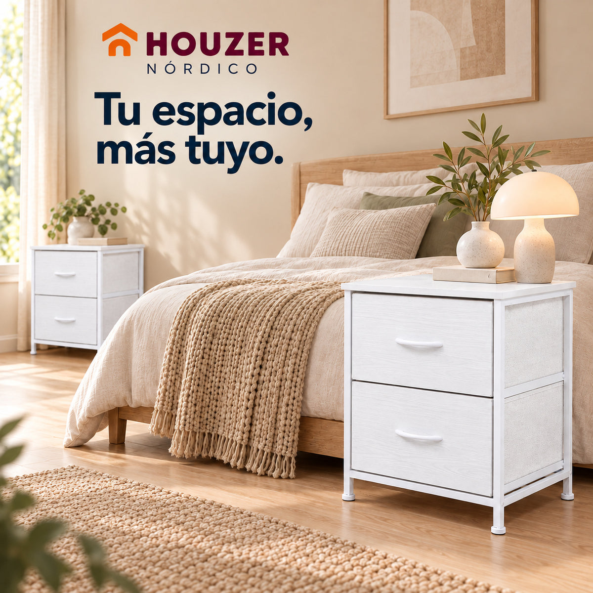 Set De 2 Buros Mesas De Noche 4 Cajones Organizador Acero Nordico