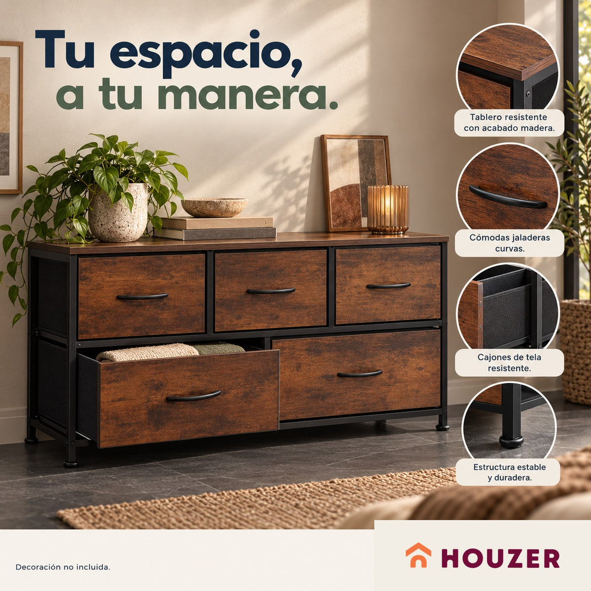 Comoda Cajonera Horizontal 5 Cajones Organizador Acero Country