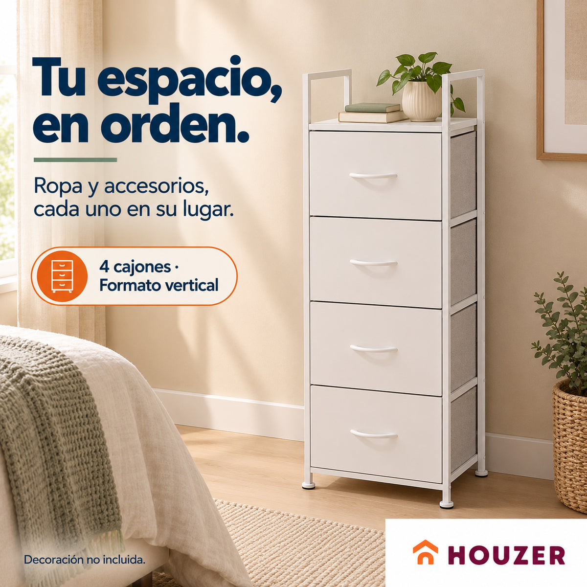 Comoda Cajonera Vertical 4 Cajones Organizador Ropa Recamara Nordico