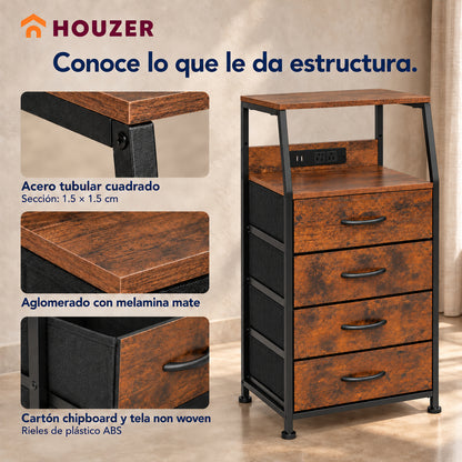 Buro Alto Mesa Noche 4 Cajones Organizador Enchufe Electrico Mate Country