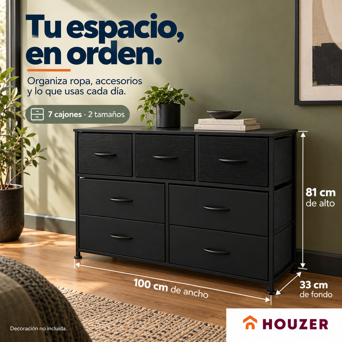 Comoda Cajonera Horizontal 7 Cajones Organizador Recamara Volcano