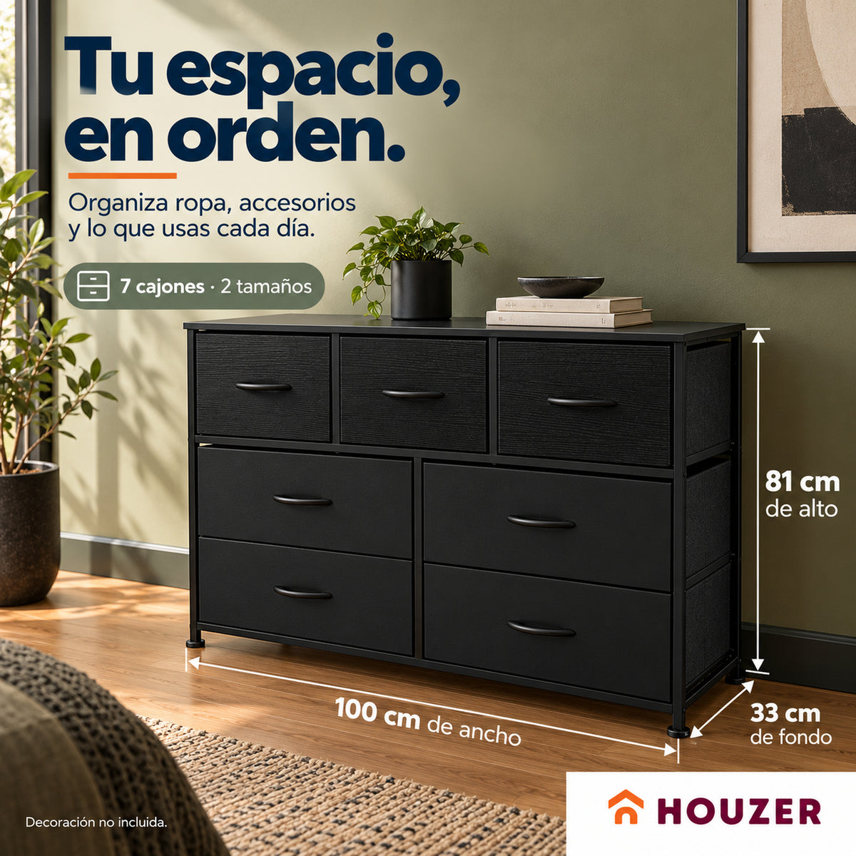Comoda Cajonera Horizontal 7 Cajones Organizador Recamara Volcano