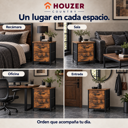 Set De 2 Buros Mesas De Noche 4 Cajones Organizador Acero Country