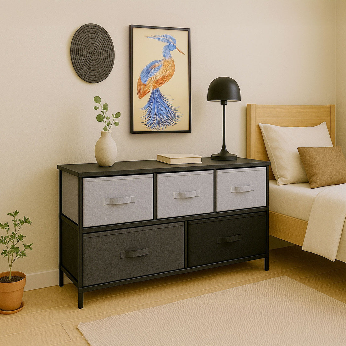 Mueble Buro Organizador Comoda Tela Metal 5 Cajoneras