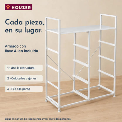 Comoda Cajonera Vertical Organizador 8 Cajones 80×31×108 Cm Blanco