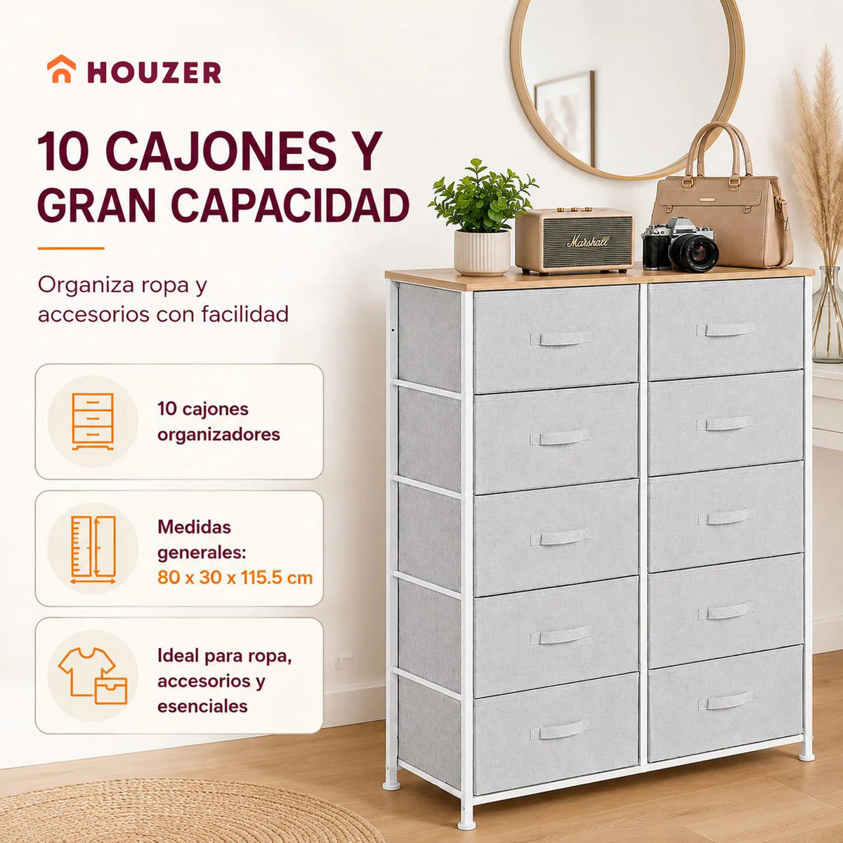 Comoda Cajonera 10 Cajones Estructura Acero Soporte 100 Kg Gris