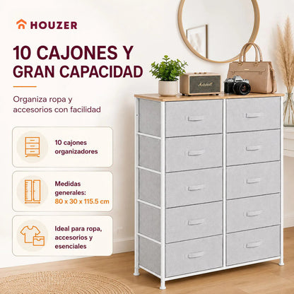 Comoda Cajonera 10 Cajones Estructura Acero Soporte 100 Kg Gris