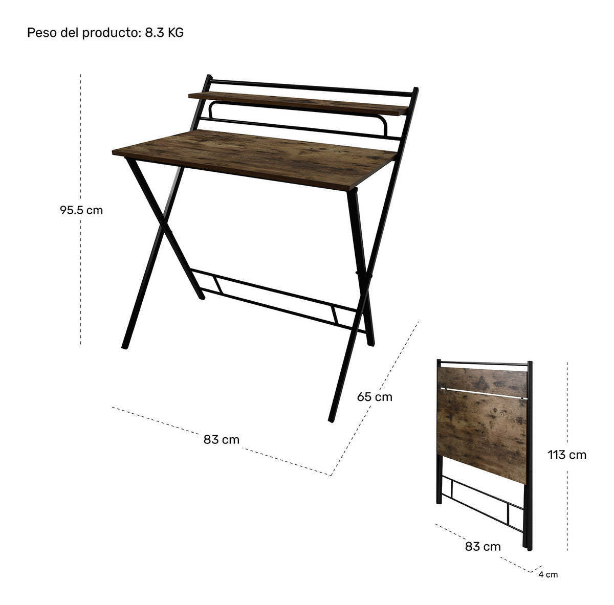 Escritorio Plegable 2 Niveles Mesa Trabajo Hogar Oficina