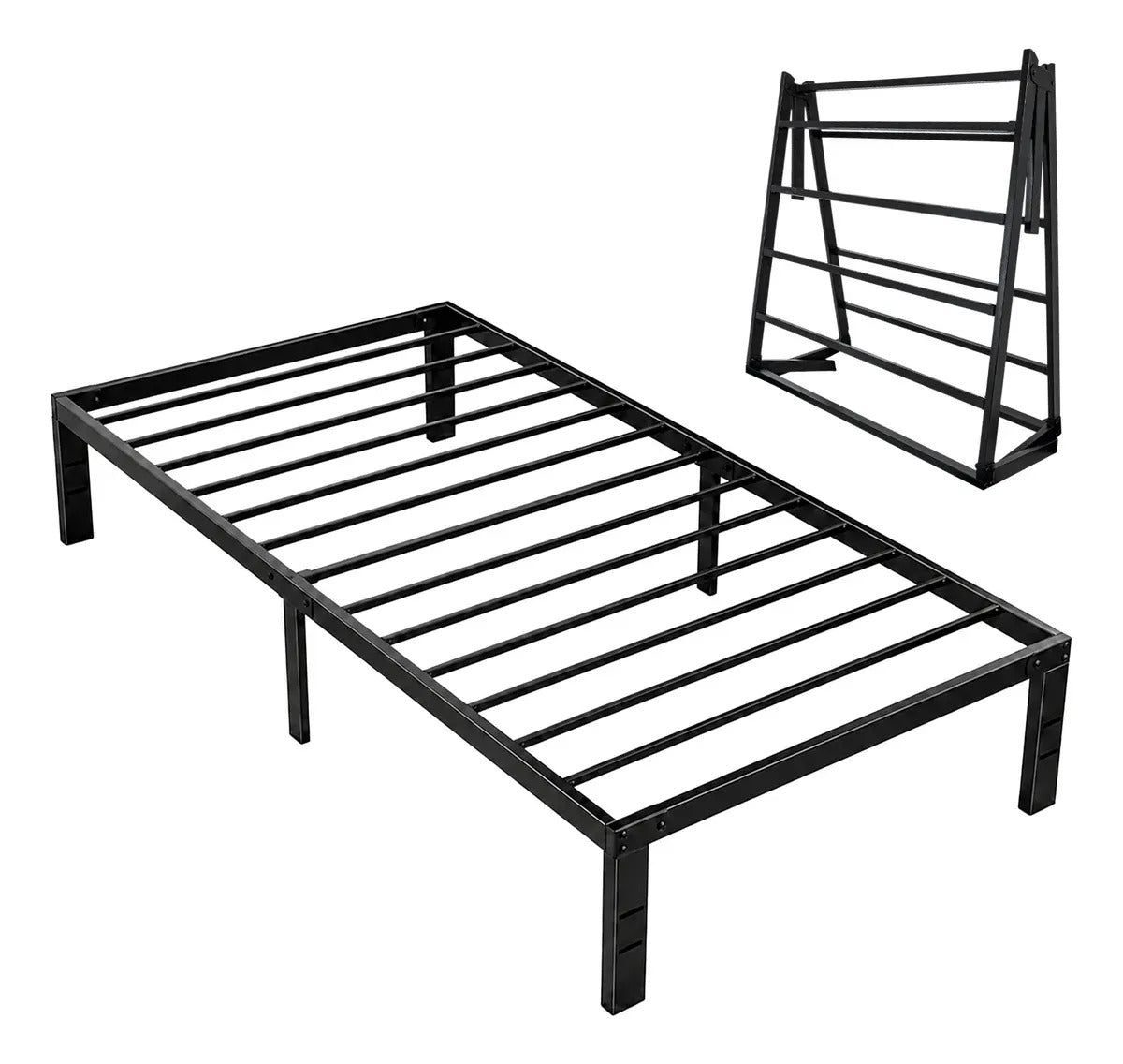 Base Cama Individual Plegable Acero Resistente 150kg Hogar Negro