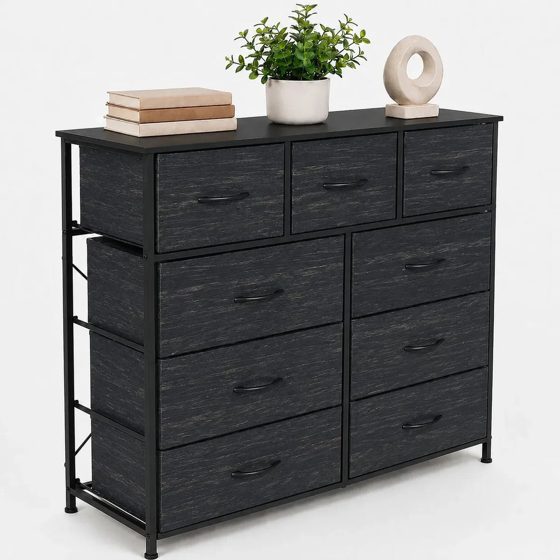 Comoda Cajonera 9 Cajones Tela Marco Acero Organizador Gris