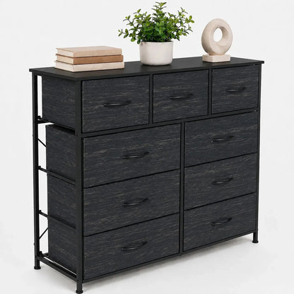 Comoda Cajonera 9 Cajones Tela Marco Acero Organizador Gris