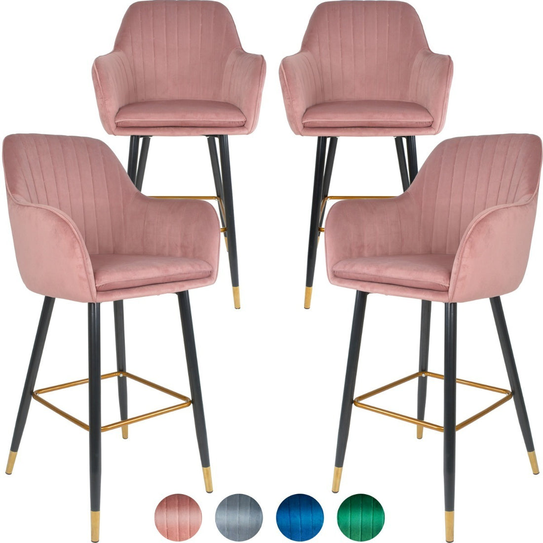 Sillas Altas Tapizadas Banco Terciopelo Velvet Rosa Set 4