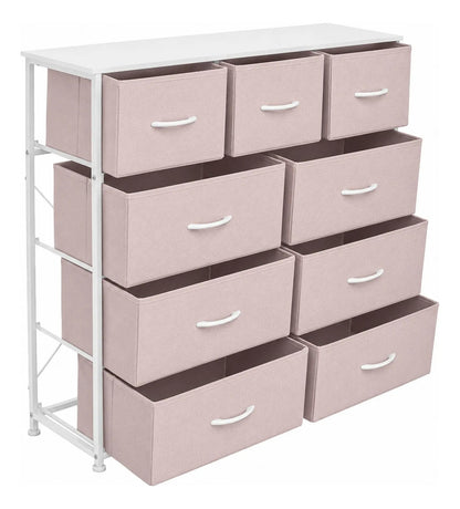 Comoda Cajonera 9 Cajones Tela Marco Acero Organizador Beige