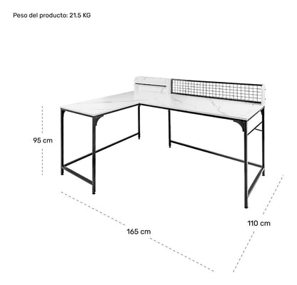 Escritorio L Mueble Esquinero Tipo Marmol Blanco Moderno