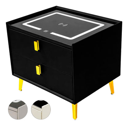 Mesa Noche Buro Negro Inteligente Cargador Inalambrico Luz Led Usb