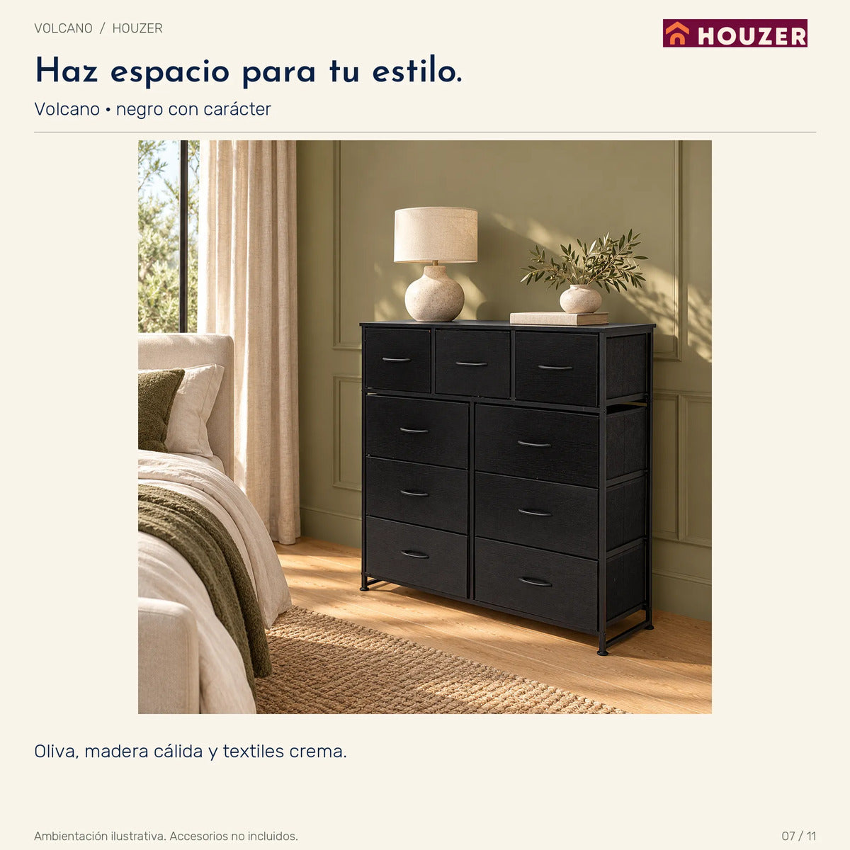 Comoda Cajonera Vertical 9 Cajones Organizador Ropa Recamara Negro