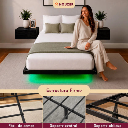 Base Cama Flotante Individual 300kg App Luz Led 190x99x20cm Negro