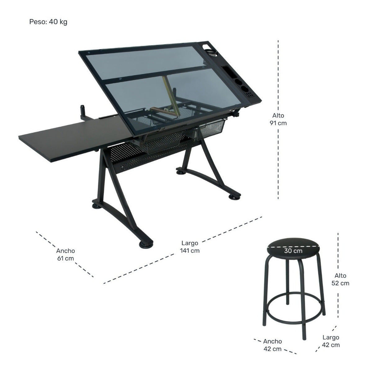 Restirador Profesional Vidrio Templado Con Banco 96x60cm