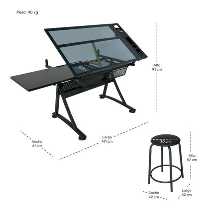 Restirador Profesional Vidrio Templado Con Banco 96x60cm