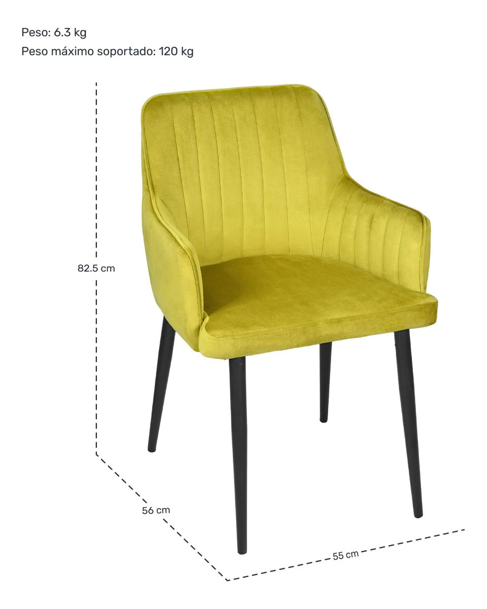 Silla Sillon Comedor Tapizado Terciopelo Moderno Amarillo