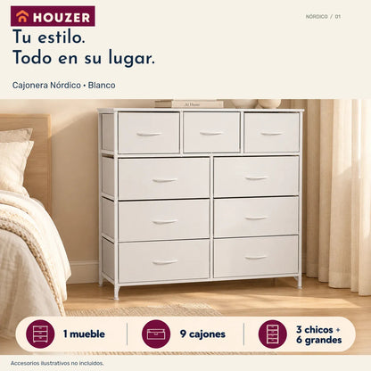Comoda Cajonera Vertical 9 Cajones Organizador Ropa Recamara Blanco