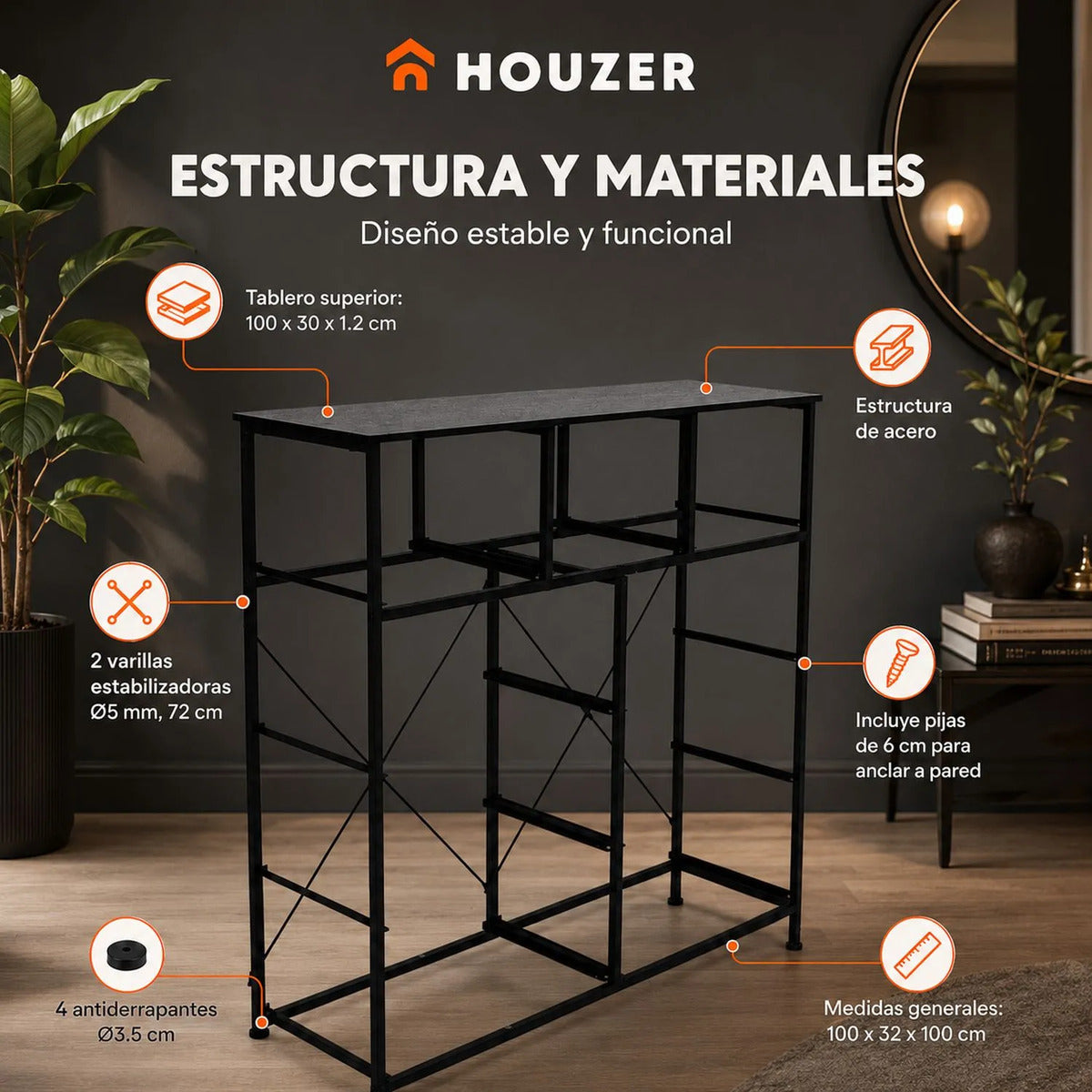 Comoda Cajonera 9 Cajones Tela Marco Acero Organizador Negro