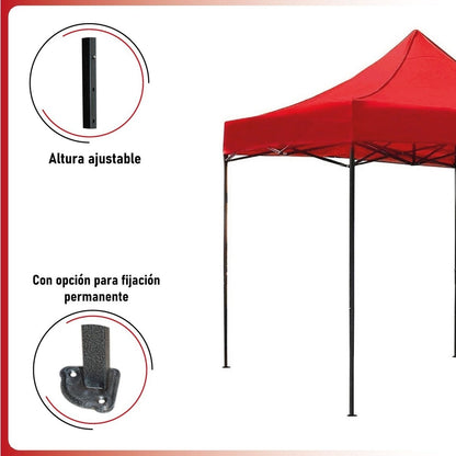 Carpa Toldo 3x3 Reforzado Plegable Impermeable Jardin 3 X 3 Roja