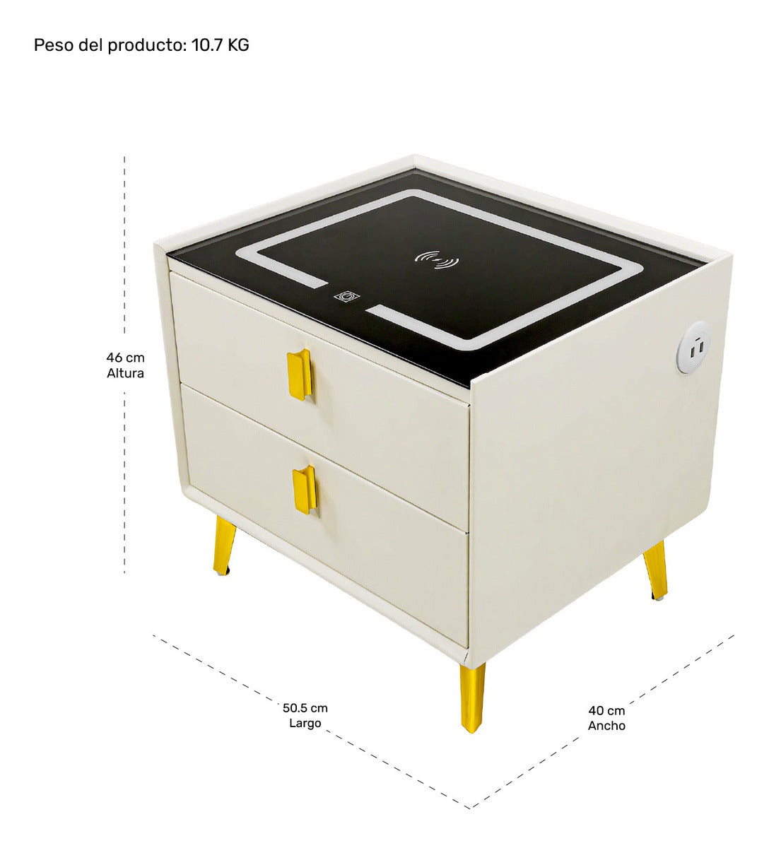 Mesa Noche Buro Inteligente Cargador Inalambrico Luz Led Usb