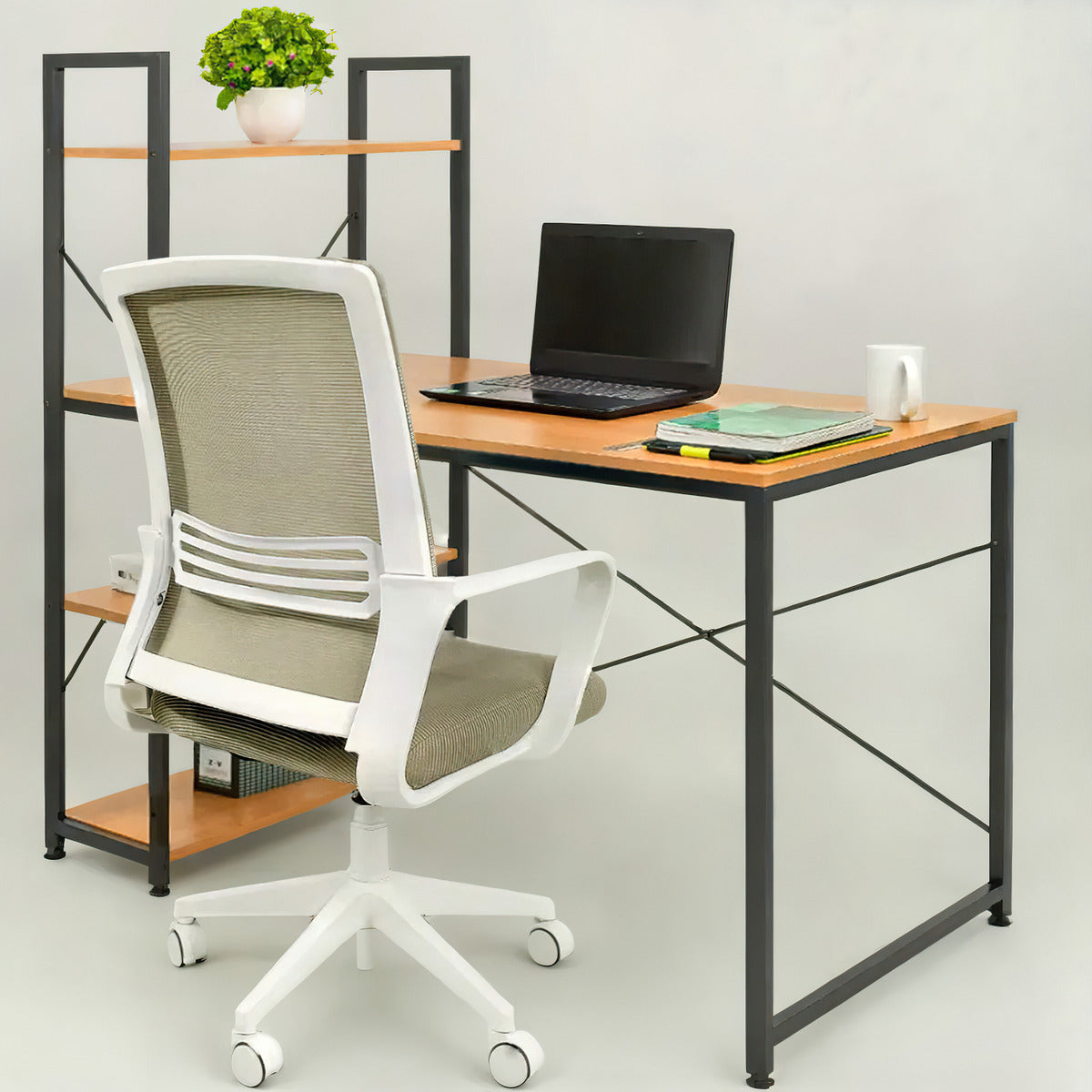 Set Home Hoffice Escritorio Madera Clara + Silla Ajustable