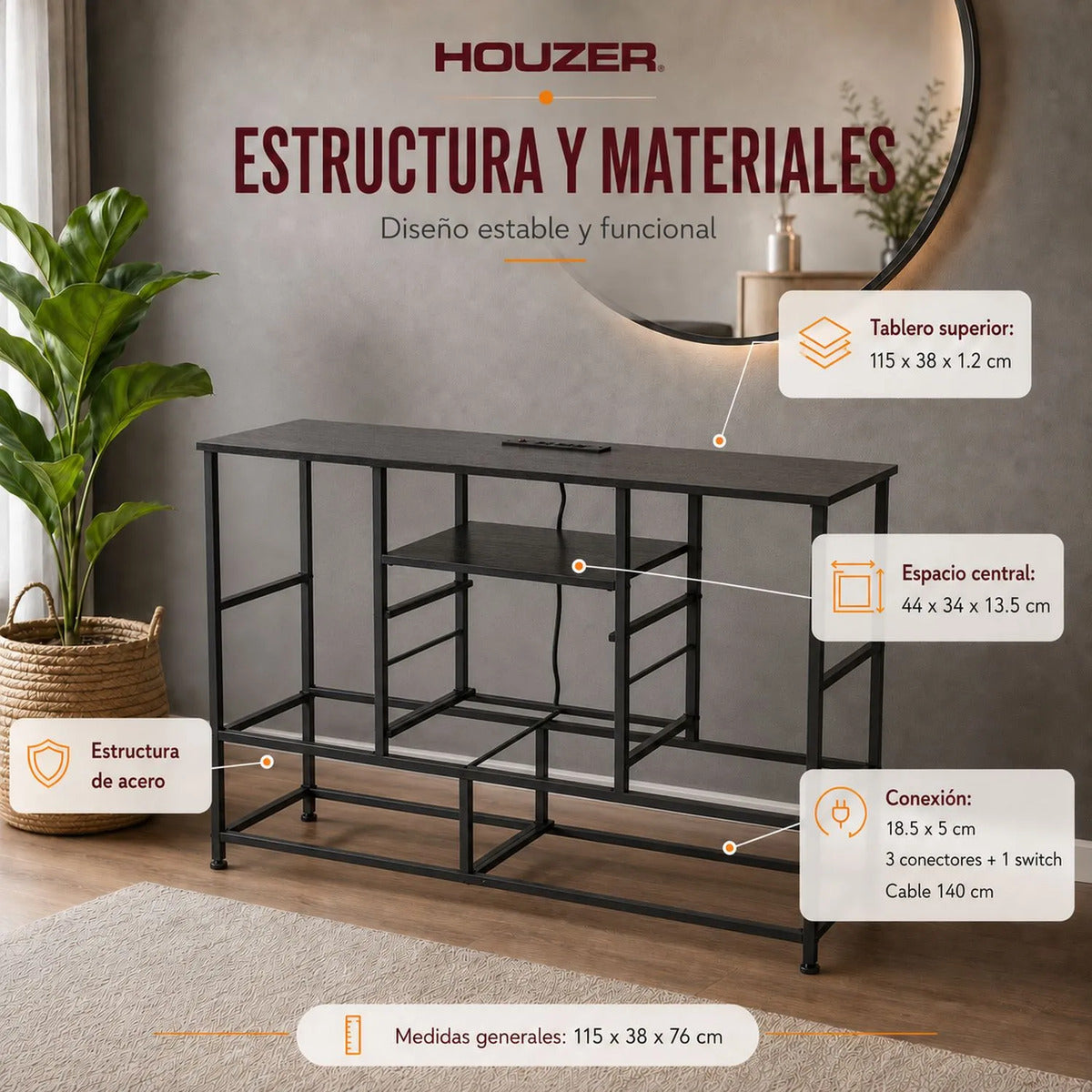 Comoda Cajonera Negra 8 Cajones Estacion Carga Organizador Negro