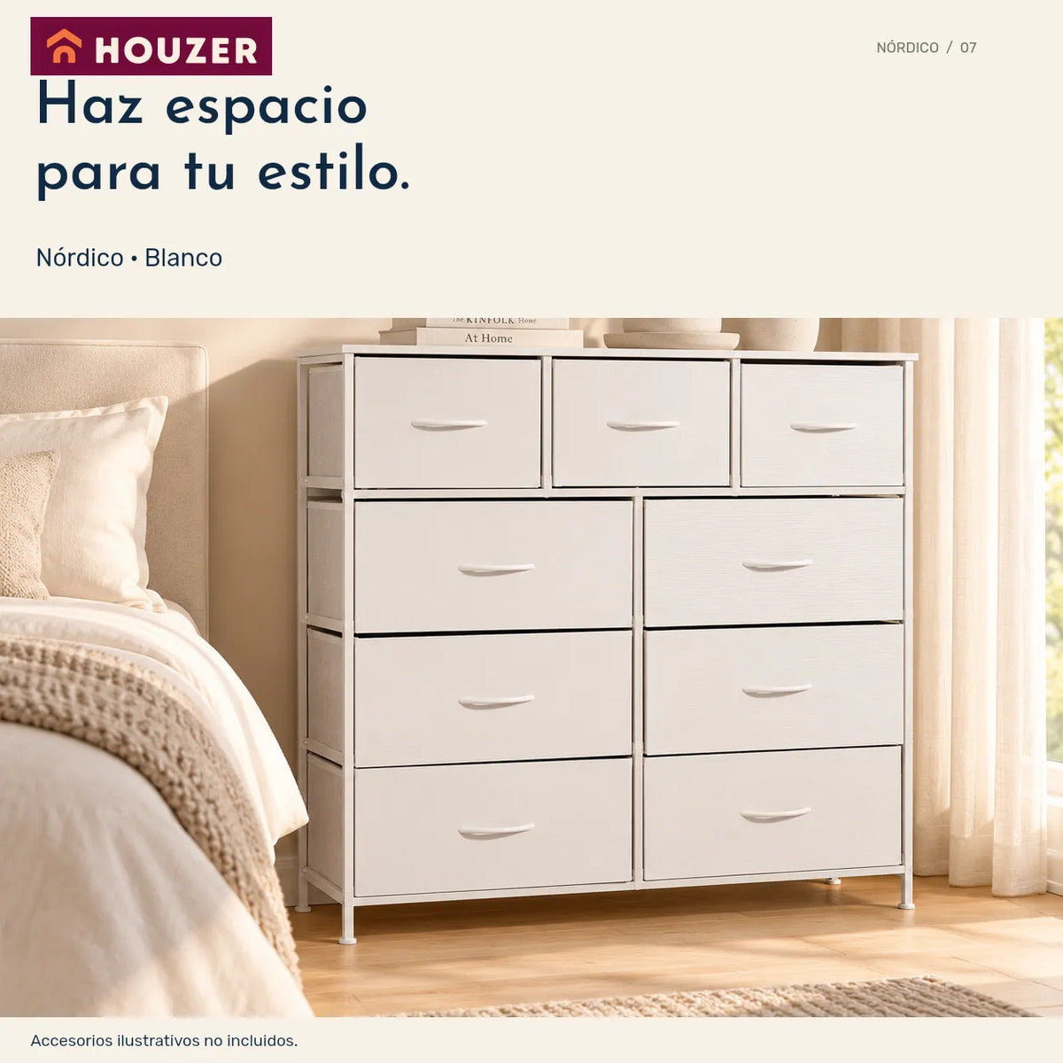 Comoda Cajonera Vertical 9 Cajones Organizador Ropa Recamara Blanco