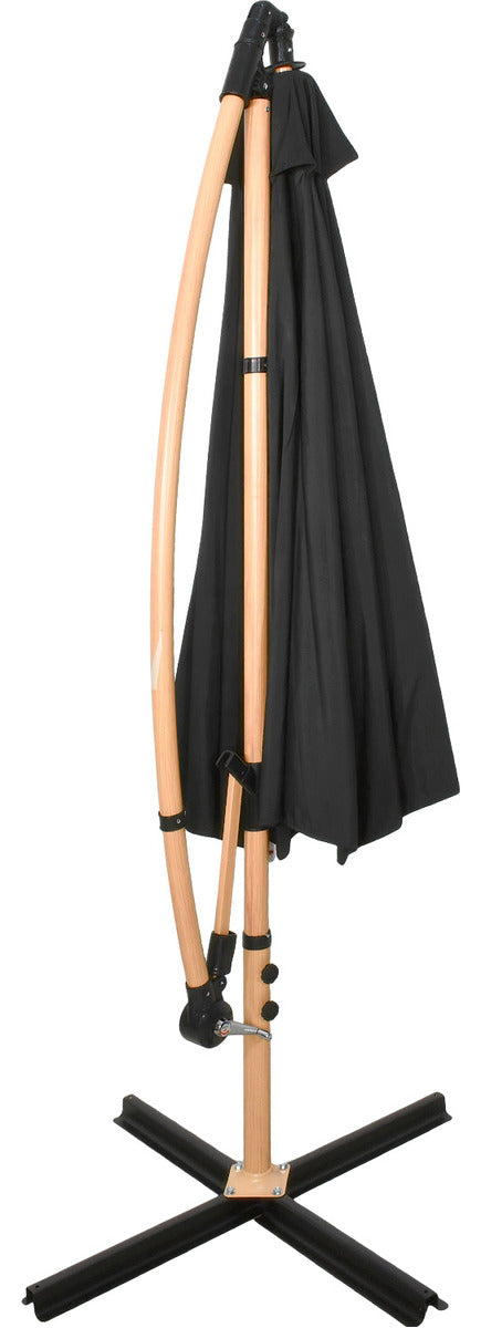 Sombrilla Tipo Madera Jardin Exterior 2.9m Playa Terraza Color Negro