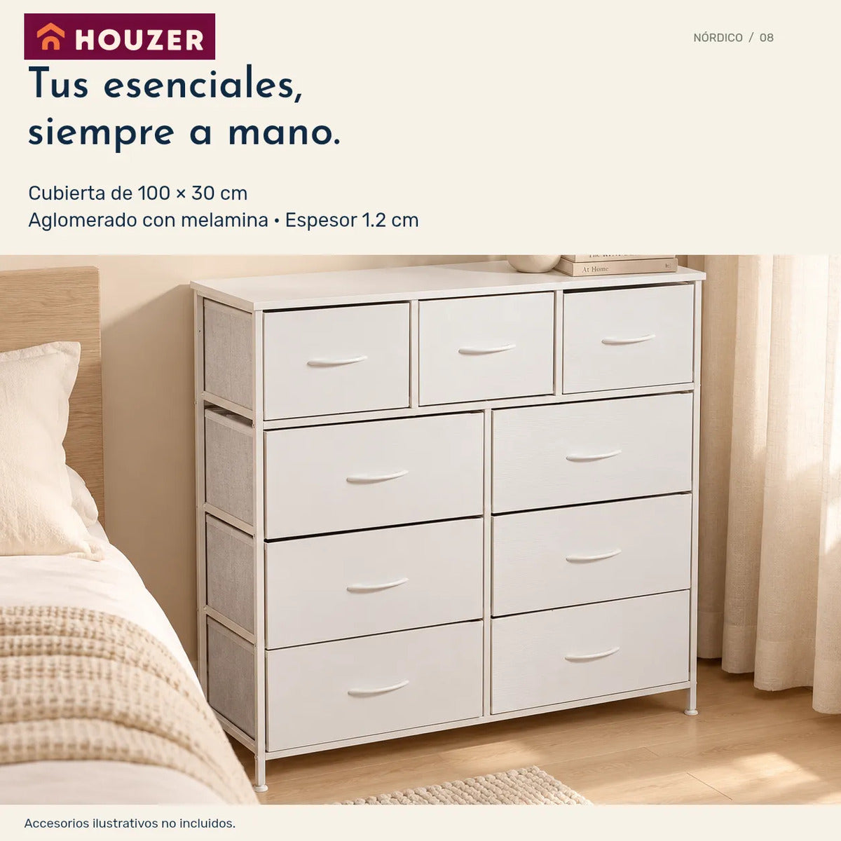 Comoda Cajonera Vertical 9 Cajones Organizador Ropa Recamara Blanco