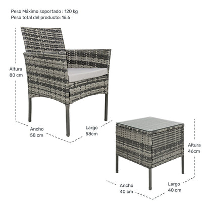 Sala Para Exterior Jardin Patio Terraza 3 Pzs + Cojines