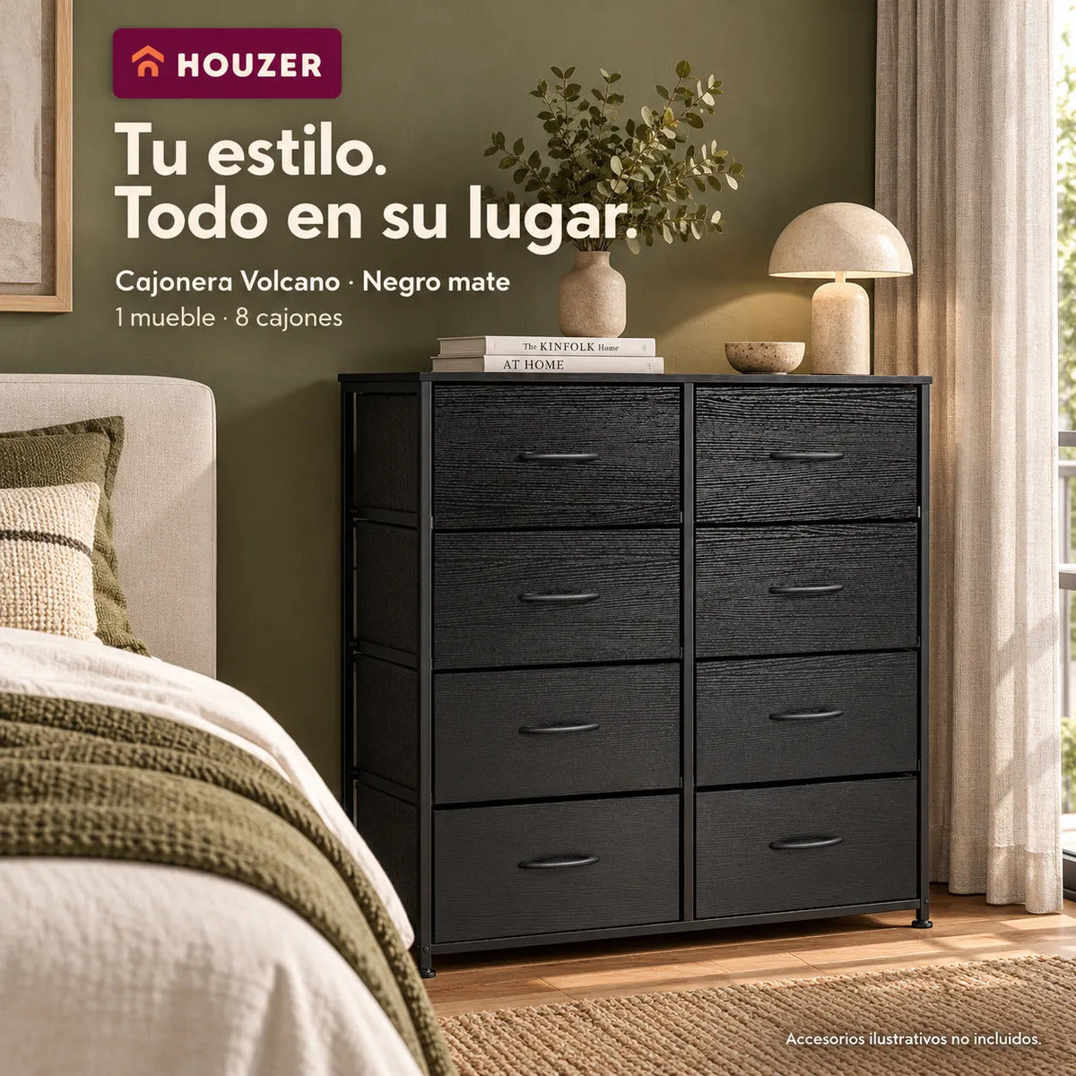 Comoda Cajonera Organizador Vertical 8 Cajones Acero Repisa Negro