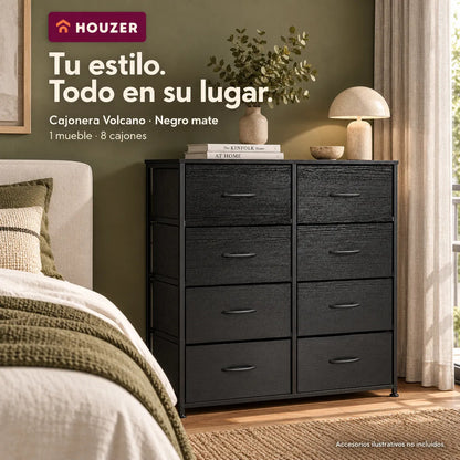 Comoda Cajonera Organizador Vertical 8 Cajones Acero Repisa Negro