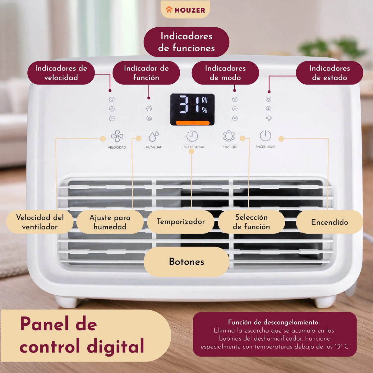 Deshumidificador Inteligente 20l/dia Secado Ropa 200m2 Timer Blanco