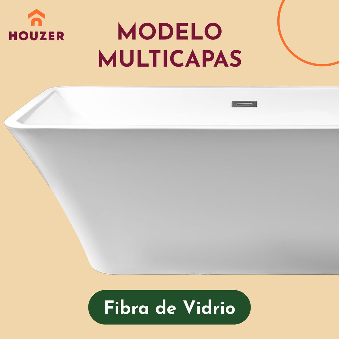 Tina Baño Premium Lujo 280l Fibra Vidrio 172x77x62 Cm Blanco