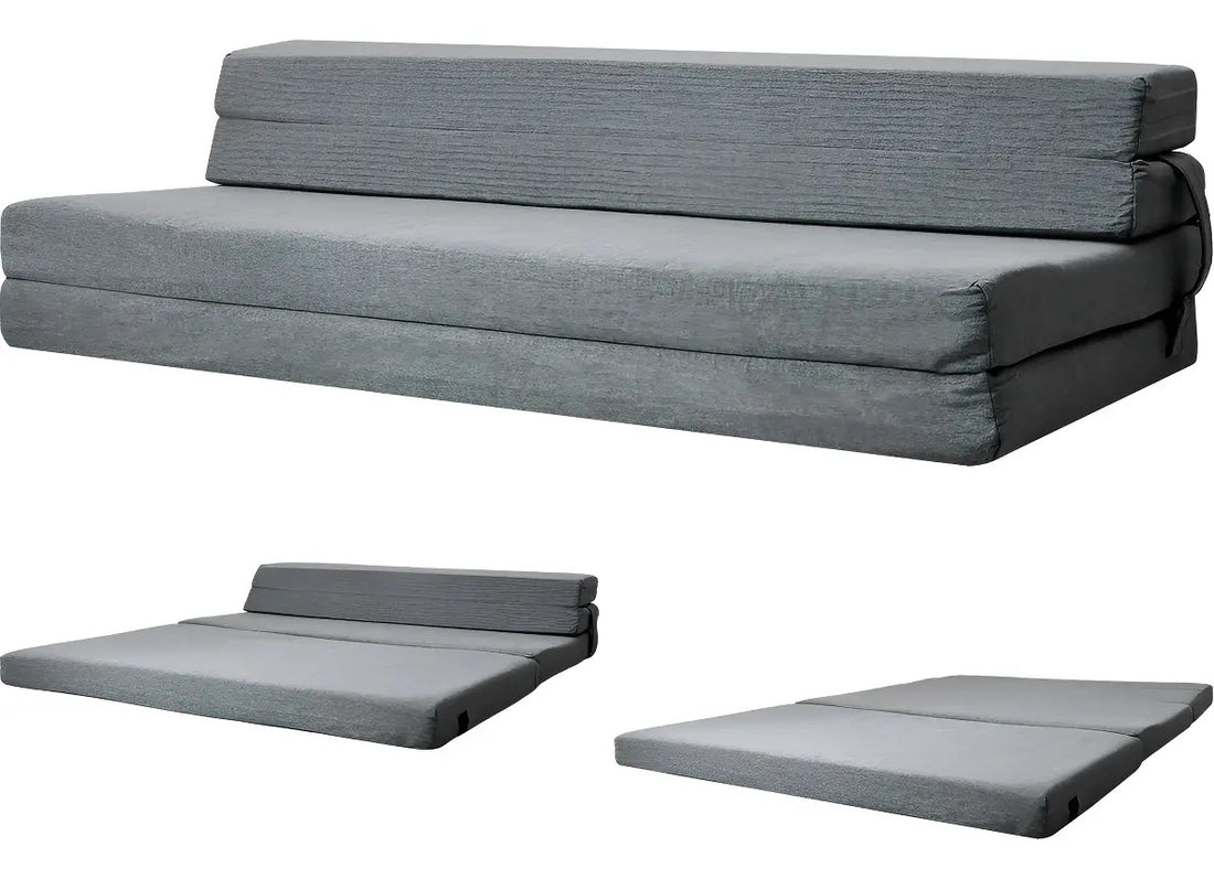Sofa Cama Futon Sillon Plegable Foam 3 En 1 Matrimonial Gris Oscuro Liso
