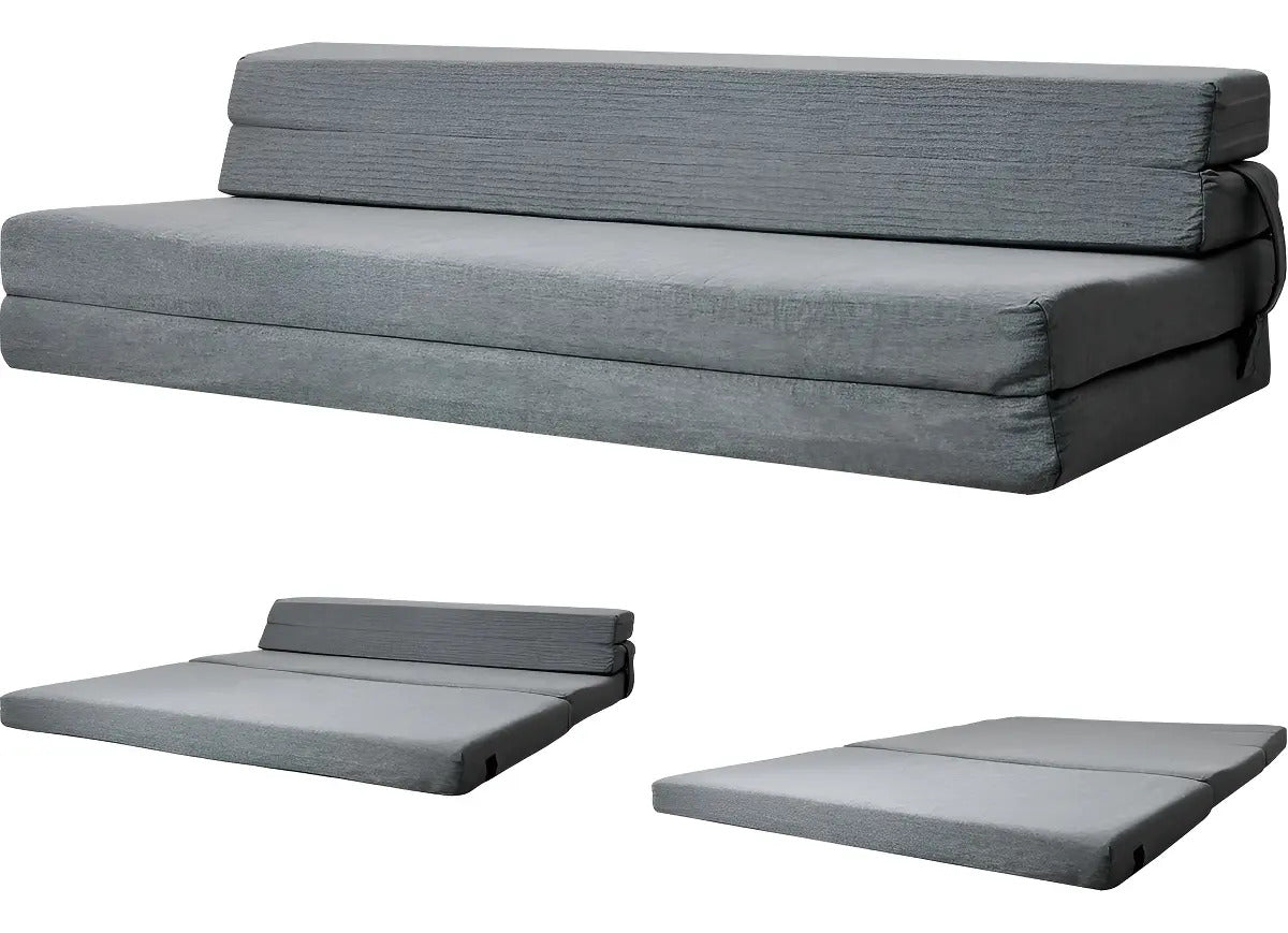 Sofa Cama Futon Sillon Plegable Foam 3 En 1 Matrimonial Gris Oscuro Liso
