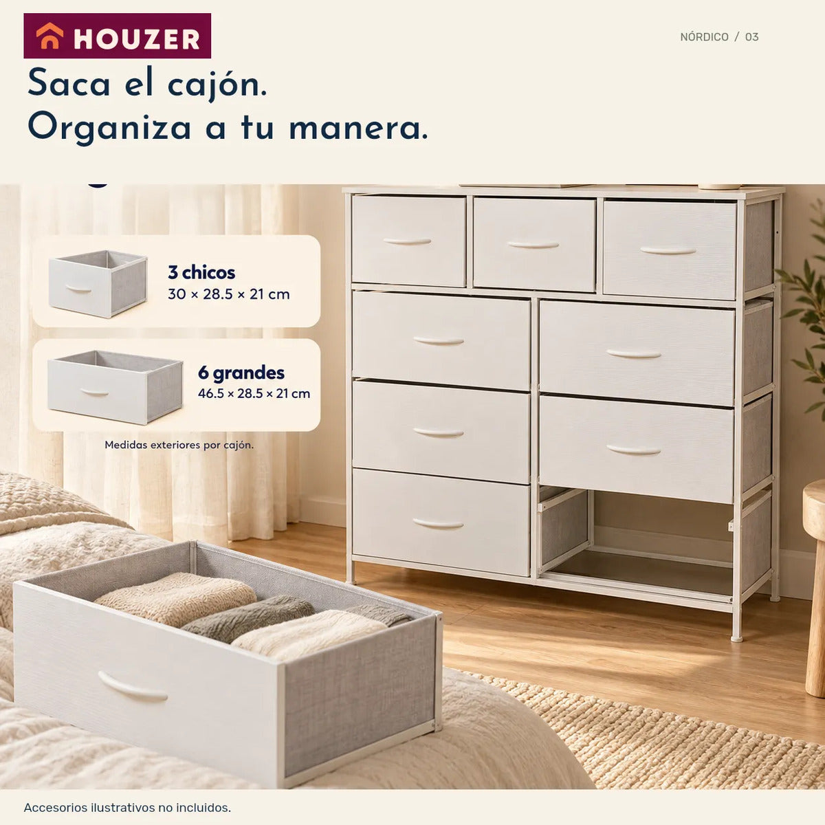 Comoda Cajonera Vertical 9 Cajones Organizador Ropa Recamara Blanco