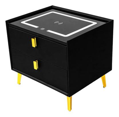 Mesa Noche Buro Negro Inteligente Cargador Inalambrico Luz Led Usb