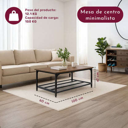 Mesa Centro Minimalista Industrial 100 X 60 X 47 Cm Acero