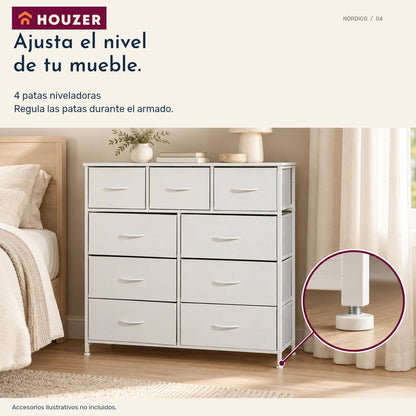 Comoda Cajonera Vertical 9 Cajones Organizador Ropa Recamara Blanco