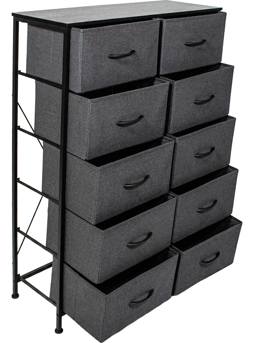 Comoda 10 Cajones Estructura Acero Cajonera Organizadora Gris
