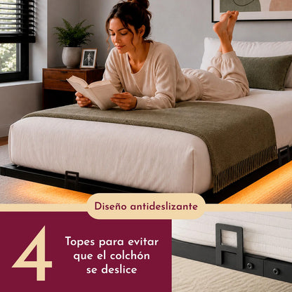 Base Cama Flotante Individual 300kg App Luz Led 190x99x20cm Negro