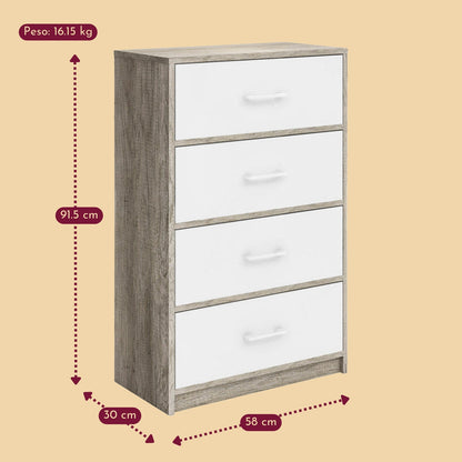 Mueble Comoda Cajonera 4 Cajones Tela Estructura Acero Mdf Color Beige