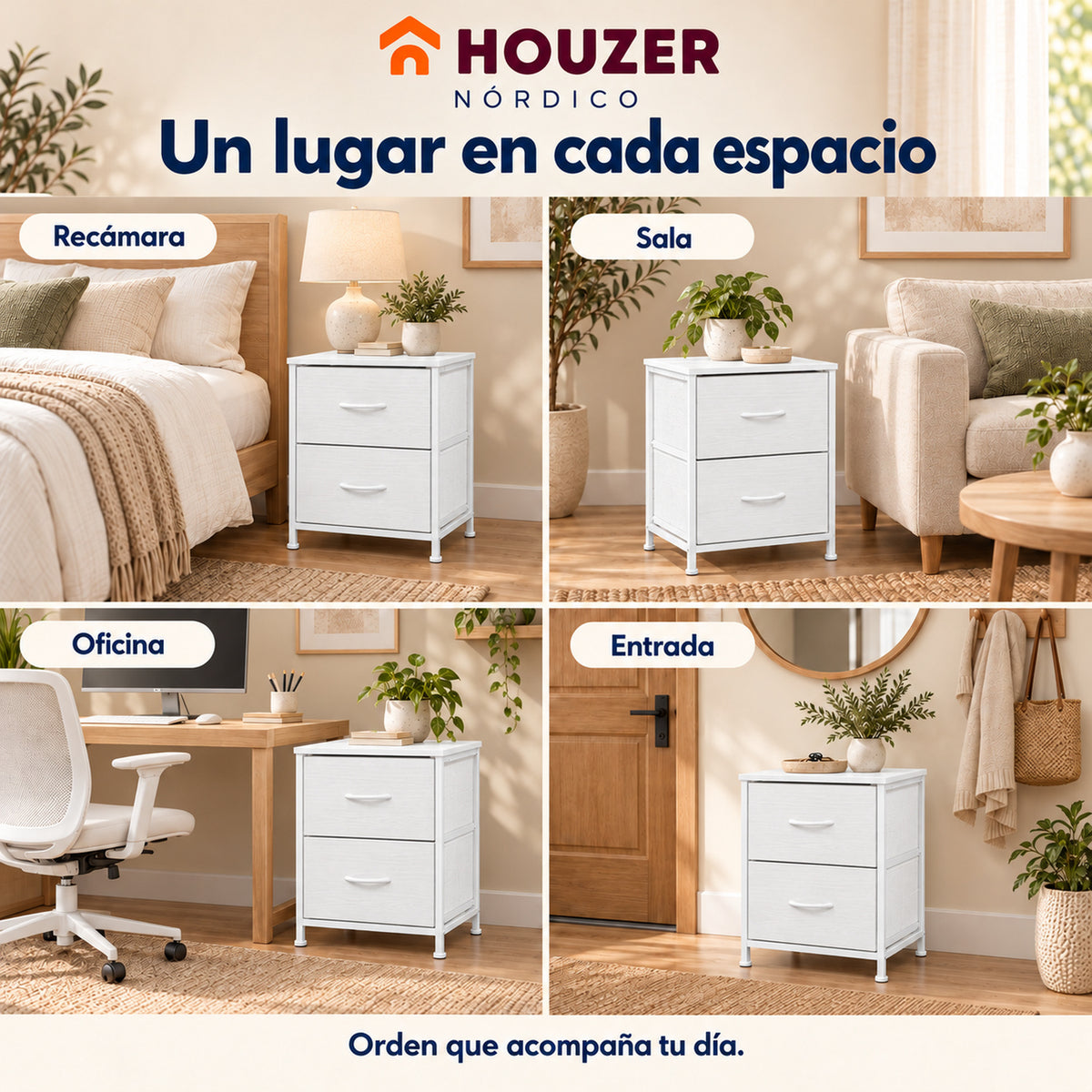 Set De 2 Buros Mesas De Noche 4 Cajones Organizador Acero Nordico