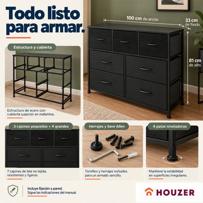 Comoda Cajonera Horizontal 7 Cajones Organizador Recamara Volcano
